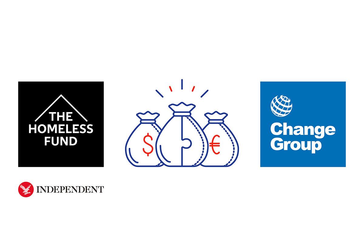 Logotyperna för Gomeless Fund och ChangeGroup, som symboliserar de donationer som ChangeGroup har gjort till föreningen.