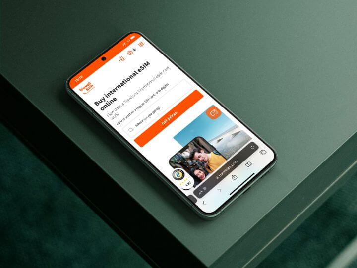 Mobilapp som visar en internationell esim-onlinesida