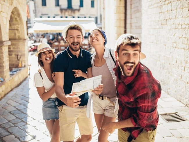 A group of friends travelling and enjoying themselves